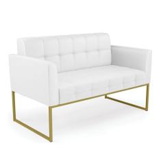 Sofá Namoradeira Elisa Corino Branco Base Metálica Industrial Dourado - D`Rossi