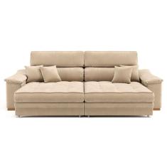 sofá 3 lugares retrátil e reclinável raul veludo bege