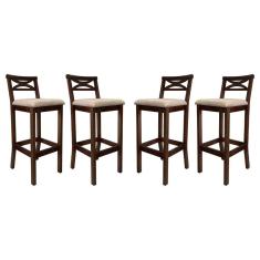 Kit 4 Banquetas Alta Estofada para Bancada Madri Madeira Capuccino Suede Bege CCS