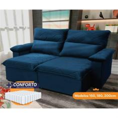 Sofá Retrátil Reclinável Paris 1,80m Suede Velut Azul Molas Ensacadas - King House
