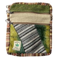 Gurkha Bolsa tiracolo unissex de cânhamo, hippie, patchwork, ombro com 5 bolsos, bolsa para documentos para passaporte, ecológica - feita à mão no Monte Everest Country Nepal, Mix, 10X8