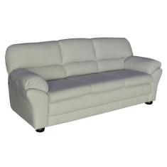 Sofá 3 Lugares Sala de Estar Pés Madeira 212cm Laura Couro Off White -
