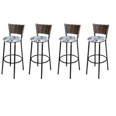 Jogo 4 Banqueta Alta Para Cozinha Ratan Cappuccino Preta Estofado Flor