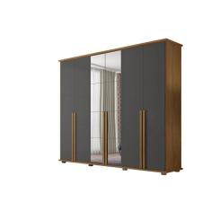 Guarda-Roupa Casal Com Espelho 6 Portas 5 Gavetas Estrela Cinamomo/Grafite – RV Móveis