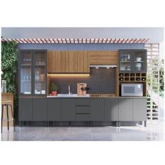 Cozinha Modulada 7 Peças Tampo Aéreo 3 Portas Balcão Paneleiro Cambará Quiditá Montana/Grafite