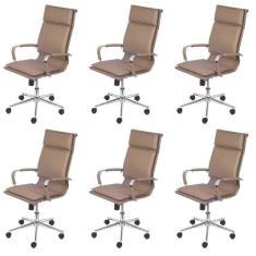 Kit 6 Cadeiras para Escritorio Presidente Design Italiano Estofada em Sintético 3304 Caramelo