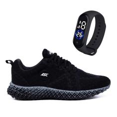 Tênis Academia Leve Flexível Confortável Esportivo + Relógio Led Prova d'água-Masculino