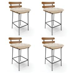 Kit 04 Banquetas Costela Suede Base Metálica Preto - DRossi