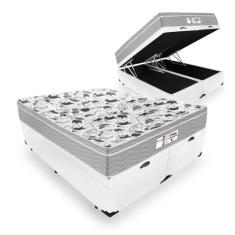 Cama Box Com Baú Queen Tecido Sintético Branco com Colchão De Molas Ensacadas - Probel - Evolution 158cm
