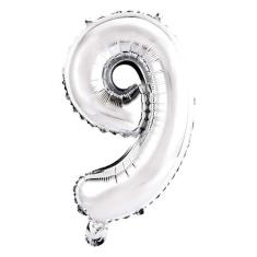 Balão Metalizado Número 9 Prata 16" (40cm) - Mundo Bizarro