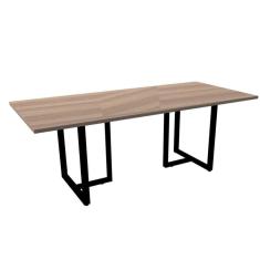 Mesa de Reunião Retangular 200 x 90 cm Pé Tub PE25 em MDP Cor Noce Naturalle Base Preta
