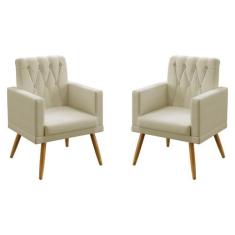 Kit 2 Poltronas Decorativas Nina Com Rodapé e Botões em Capitonê Para 