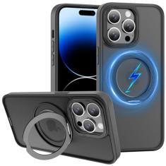 ZHK Anel rotativo de 360° para iPhone 14 Pro Max, capa magnética, [à prova de quedas de grau militar] [painel traseiro fosco translúcido] Capa de telefone fina antiderrapante fosca para iPhone 14 Pro