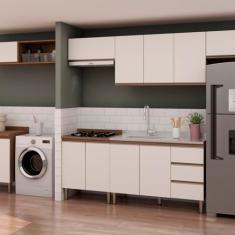 Cozinha Completa com Armário para Área de Serviço/lavanderia Integrada Ébano/Off White