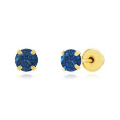 Brinco de ouro 18k com pedra de zircônia - Elegancy Joias, Azul