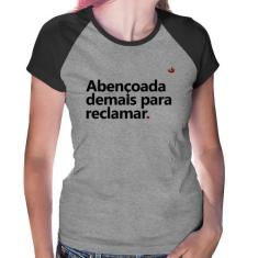 Baby Look Raglan Abençoada demais para reclamar - Foca na Moda, Cinza,