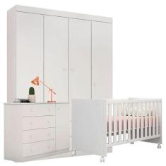 Quarto De Bebê Helena Com Berço Doce Sonho Branco Brilho - Phoenix - P
