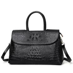 AIDRANI Bolsa feminina de couro genuíno com camada de couro bovino bolsa feminina de couro macio banda larga grande capacidade, Preto