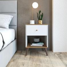 Mesa de Cabeceira 1 Gaveta RE001 Placa e Ponto Branco e Mel  - PLACA&P