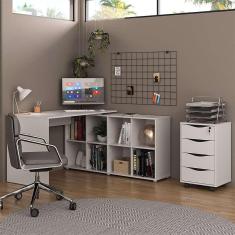 Mesa de Escritório em L Nero com Gaveteiro Bit 4 gv Branca