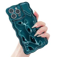 ekoneda Capa para iPhone 15 encaracolado ondulado bonito borda quadrada, capa protetora de silicone estética para mulheres, meninas, fina, glitter, água, ondulação, chapeamento à prova de choque,