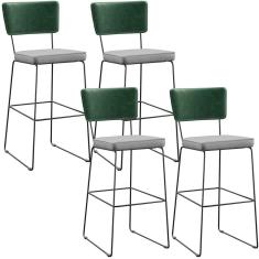 Kit 04 Banquetas Altas Facto Verde Musgo Linho Cinza