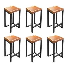 Kit 6 Banquetas Bistro Premium Estilo Industrial Preto