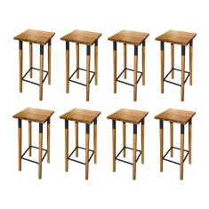 Kit 8 Banquetas Bistro Industrial Colors Ferro E Madeira Maciça - Preta Preto