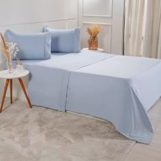 Jogo De Cama Queen Serenitá 4 Pçs Bordado Festonê 158x198x35cm Blue