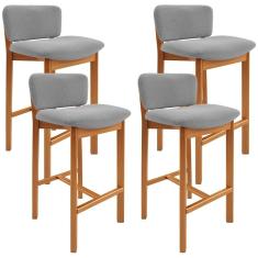 Kit 04 Banquetas Alta Para Cozinha Sala De Jantar Bar Dara L02 Bouclê Cinza - Lyam Decor