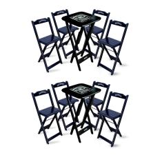Kit 2 Conjuntos De Mesa Bistrô Dobrável Jack Daniel's Com 4 Banquetas De Madeira Preta