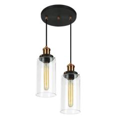 Lustre Pendente Duplo Château Cilindrico Vidro Preto Cobre - MARRYLUZ