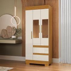 Guarda-roupa Solteiro 75,30cm 3 Ptas com Esp e 2 Gavetas Chantrieri Espresso Móveis Cinamomo/Off White