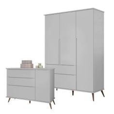 Cômoda e Guarda Roupa Infantil Retro Alice Cinza Acetinado - Phoenix B