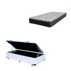 Cama Box Baú Solteiro 88 Tecido Sintético Branco com Colchão De Espuma