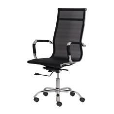 Cadeira Escritório Mesh Presidente Preta Base Giratória Cromada Altura