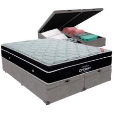 Cama Box Baú Cinza e Colchão Elegant Molas Ensacadas Queen Ortobom