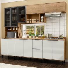 Cozinha Modulada Toscana 5 Peças Mdf com Aéreo 1200 Porta de Vidro e P