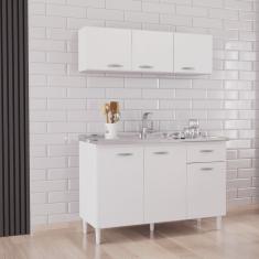 Cozinha Compacta 2 Peças Balcão para Pia 3 Portas 1 Gaveta com Armário Aéreo 3 Portas Poquema