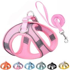 Conjunto de coleira e coleira para cães pequenos, sem puxão, para caminhadas ao ar livre, colete refletivo de malha respirável para gatos PPS XS, cães de raça média, rosa P