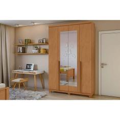 Guarda Roupa 4 Portas E 2 Gavetas C/ Espelho E Pés Alonzo Amendoa Clean - Lopas