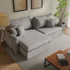 Sofá Cama Retrátil e Reclinável 260cm Colibri Cabecasa Madeiramadeira Veludo Cinza