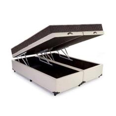 Cama Box Baú Queen Colchão Top Line Mola Bonnel + Box Bipartido Suede 