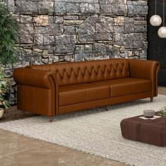 Sofá Living Sala de Estar Stanford Chesterfield 3 Lugares 240cm Pés de