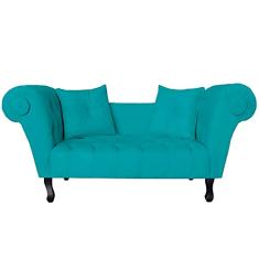 Recamier Divã Namoradeira Dubai Capitonê Suede Azul Turquesa - DS Estofados