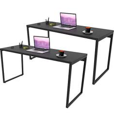 Kit 02 Mesas Para Escritório Home Office Estilo Industrial Form C01 150 cm Preto Onix - Lyam Decor