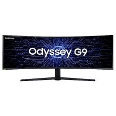 Monitor Gamer Curvo Samsung Odyssey 49" DQHD, 240Hz, 1ms, tela super ultrawide, HDMI, Display Port, USB, G-sync, Freesync Premium Pro, com ajuste de altura, branco, série G9