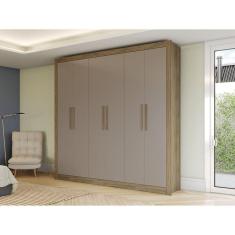 Guarda-roupa 6 Portas 2 Gavetas em Mdp Nogueira/Cinza