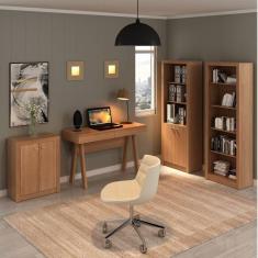 Conjunto Home Office 4 Peças 1 Escrivaninha 2 Estantes e 1 Balcão Tecno Mobili Amendoa