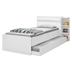 Cama Baú Jade Solteiro com Auxiliar Branco - JeA Móveis
